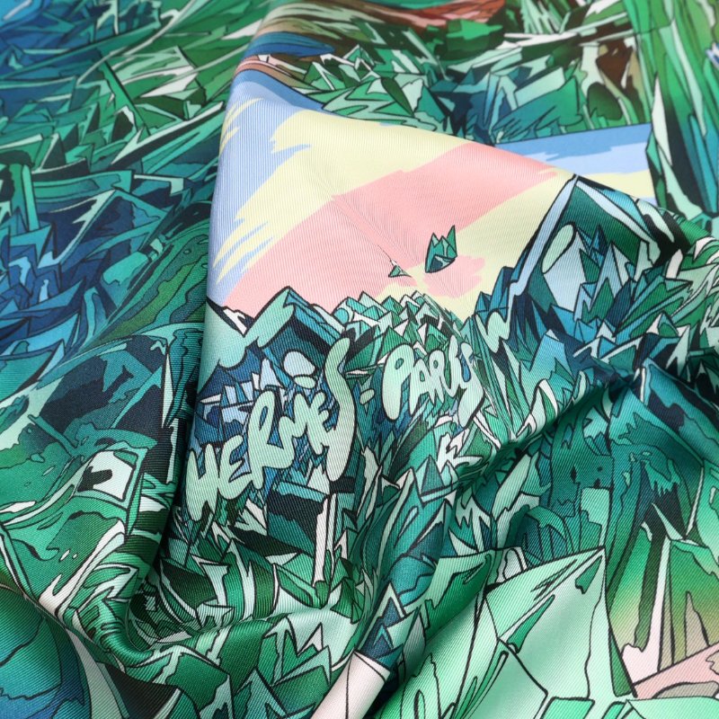 HERMES La Vallee de Cristal水晶之谷絲巾 90 - 綠-3