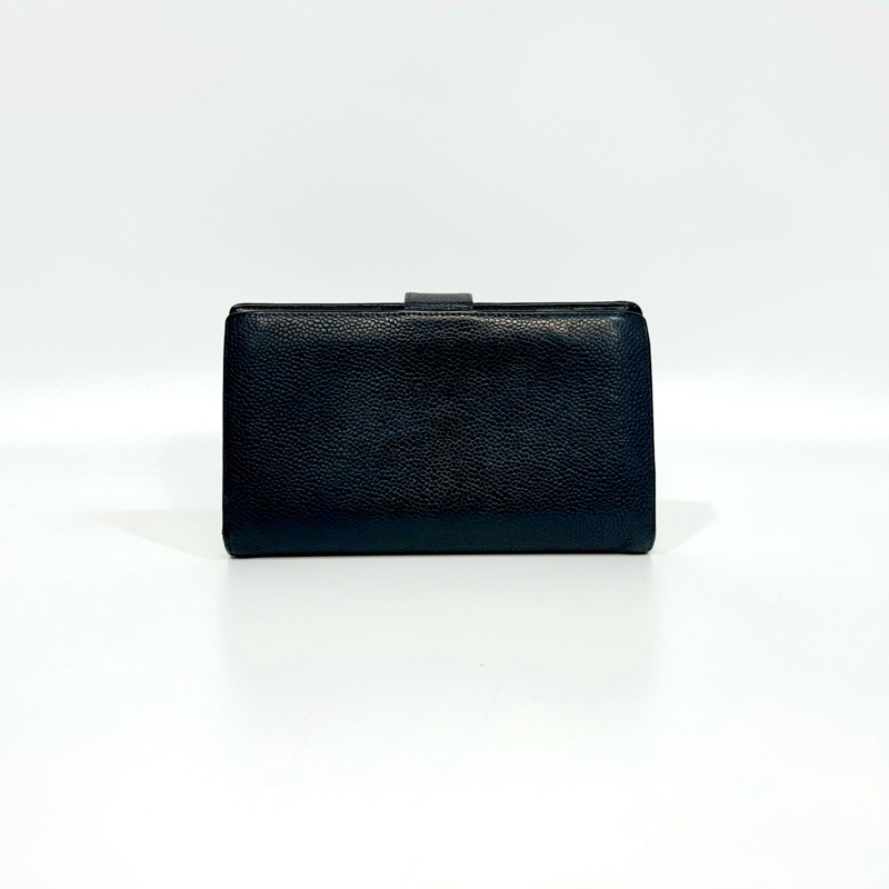 CHANEL黑金荔枝牛皮vintage蝴蝶釦開長夾A13498-1