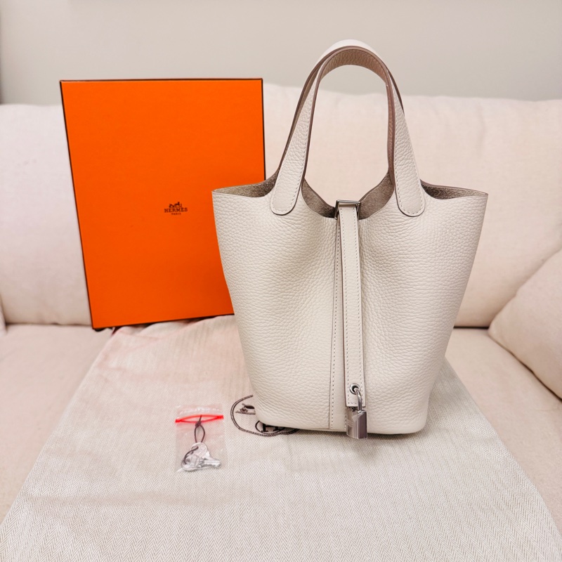 Hermes 愛馬仕 Picotin 18 奶昔白銀釦 2025年全新K刻 TC皮 菜籃包-0