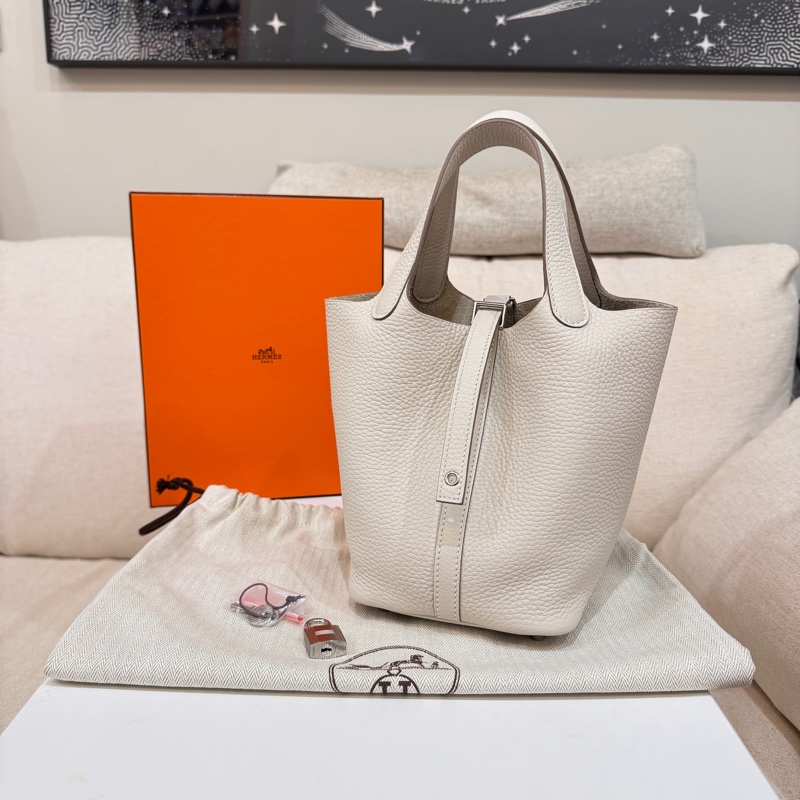 Hermes 愛馬仕 Picotin 18 奶昔白銀釦 2025年全新K刻 TC皮 菜籃包-2
