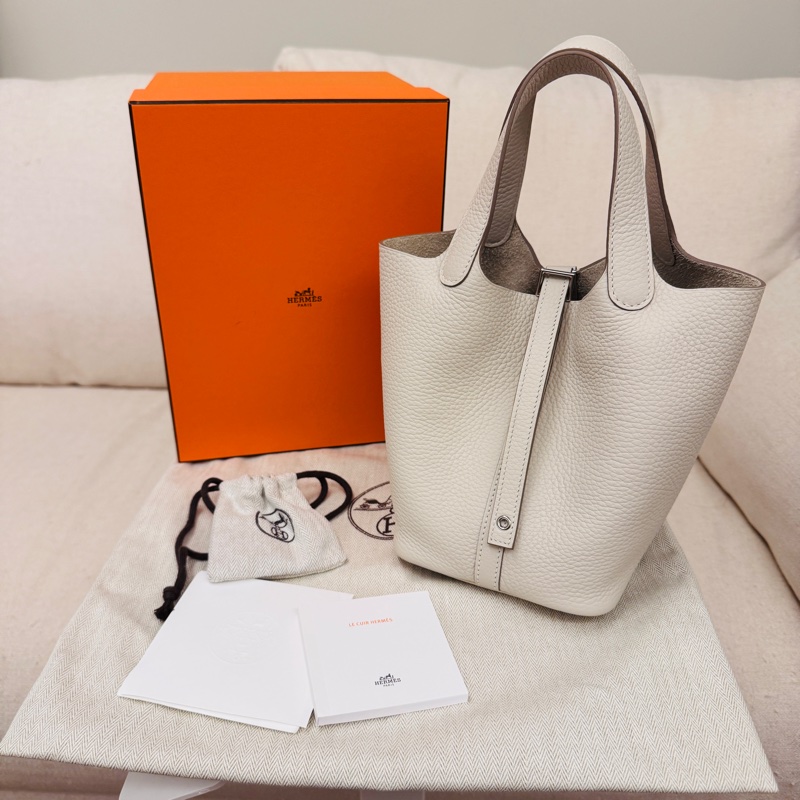 Hermes 愛馬仕 Picotin 18 奶昔白銀釦 2025年全新K刻 TC皮 菜籃包-8
