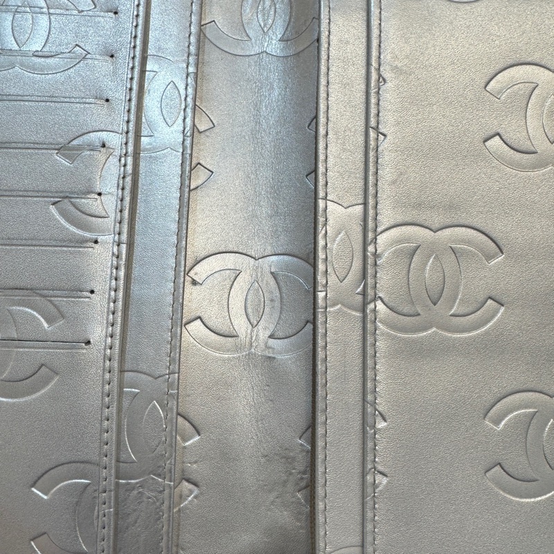 CHANEL黑銀羊皮雙C壓紋內裡康朋長夾-10