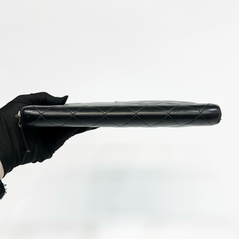 CHANEL黑銀荔枝牛皮ㄇ拉商務L號對開長夾-4