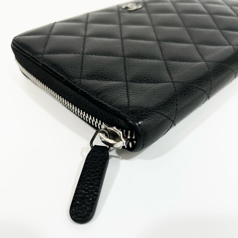 CHANEL黑銀荔枝牛皮ㄇ拉商務L號對開長夾-7