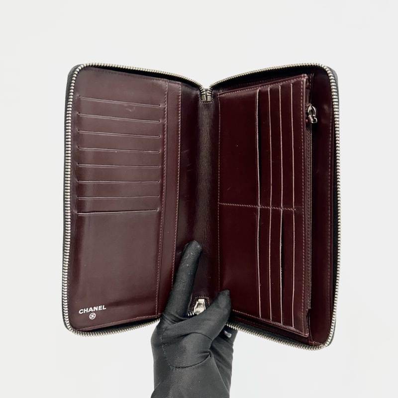 CHANEL黑銀荔枝牛皮ㄇ拉商務L號對開長夾-10