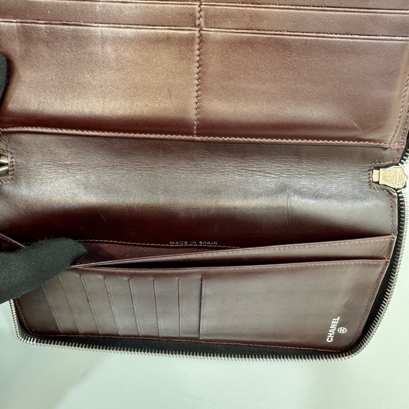 CHANEL黑銀荔枝牛皮ㄇ拉商務L號對開長夾-16