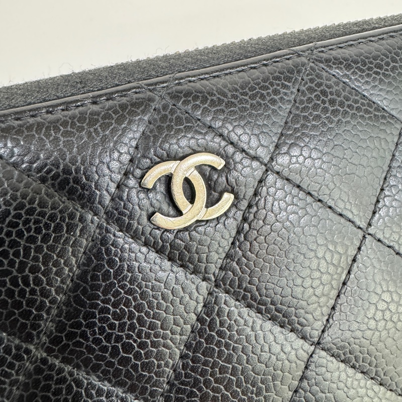 CHANEL黑銀荔枝牛皮ㄇ拉商務L號對開長夾-23