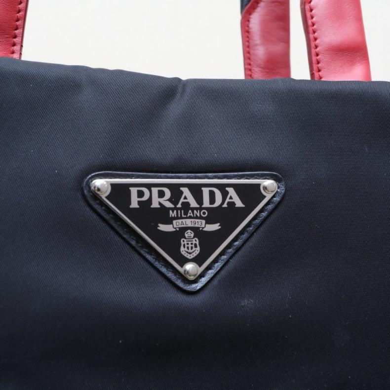 PRADA(普拉達) 黑色  尼龍 銀扣 手提托特斜挎包配肩帶-5