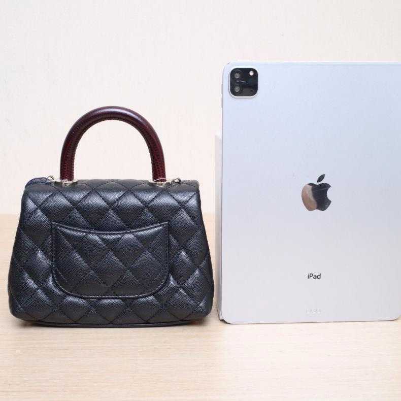 CHANEL(香奈兒) Coco Handle Mini 19cm 黑色 荔枝 31開 銀扣 蜥蜴壓紋手柄-2