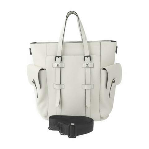 LOUIS VUITTON 路易威登 Christopher 手提包 M58477 Taurillon 皮革 白色 霧面黑色 金屬配件 單肩包 2427053007139R1