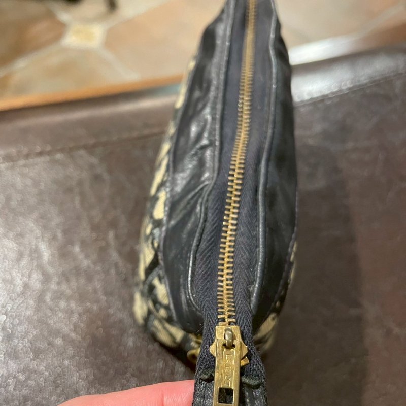 vintage Dior古董迪奧深藍monogram老花織紋收納包 化妝包 零錢包 改裝附背鍊-14
