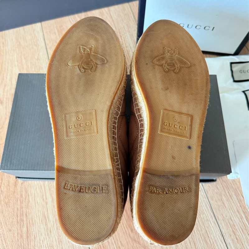 9.9成新Gucci春夏奶茶色小羊皮草編鞋-8