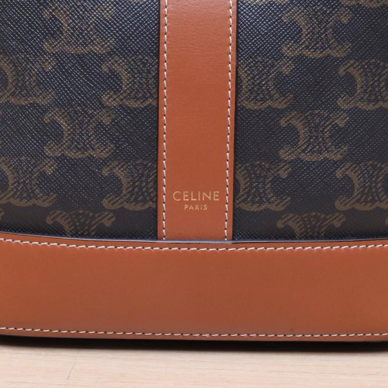 CELINE(思琳) Triomphe 凱旋門 標誌印花 Canvas 水桶包 小號 18 老花 PVC 金扣-5