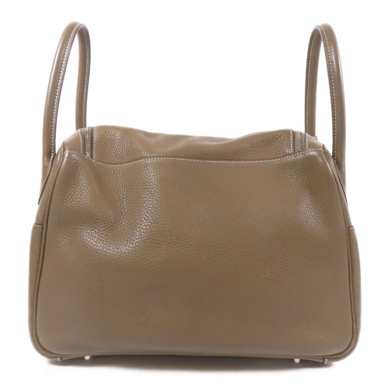 HERMES Clemence皮革Lindy 34銀扣手挽肩背兩用袋Etoupe-1