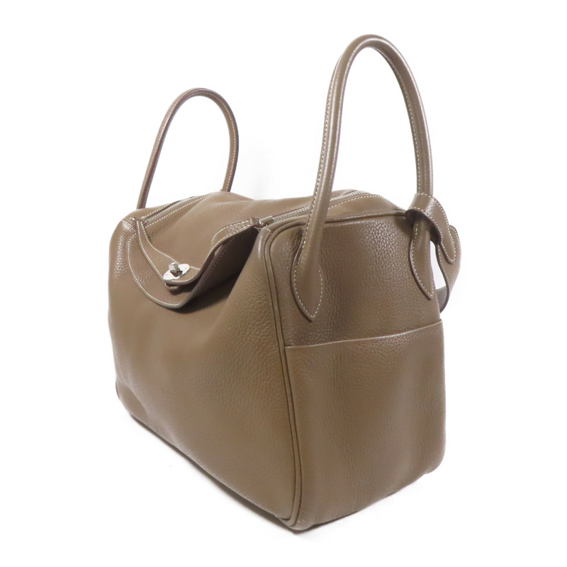 HERMES Clemence皮革Lindy 34銀扣手挽肩背兩用袋Etoupe-2