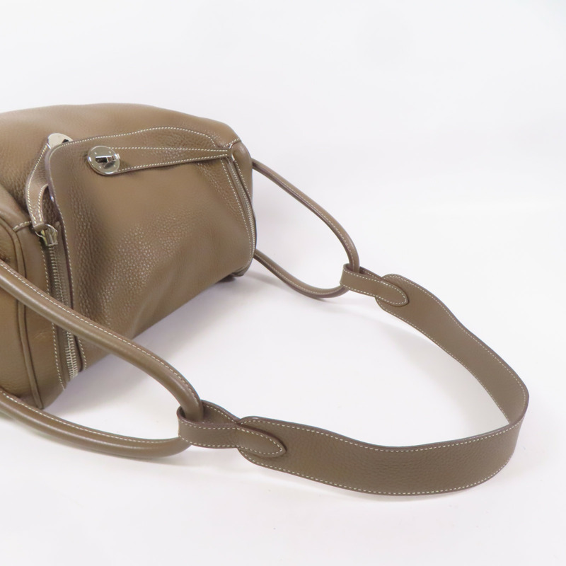 HERMES Clemence皮革Lindy 34銀扣手挽肩背兩用袋Etoupe-6