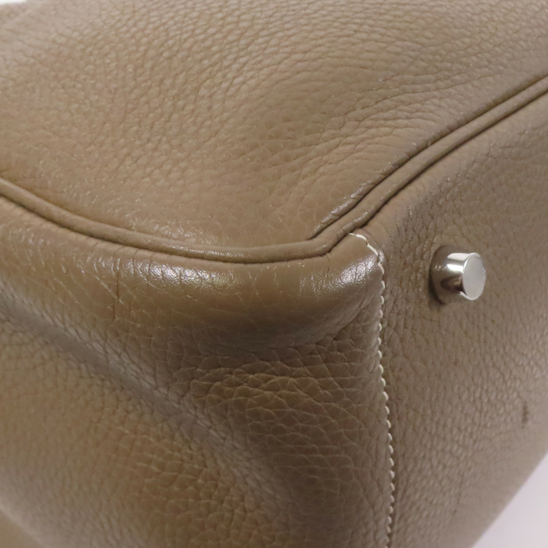 HERMES Clemence皮革Lindy 34銀扣手挽肩背兩用袋Etoupe-9