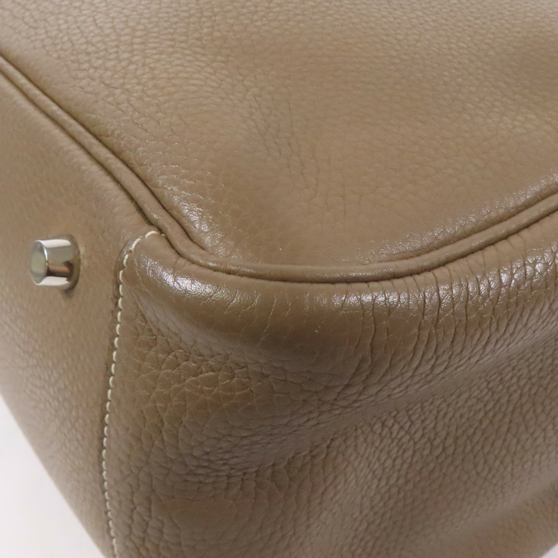 HERMES Clemence皮革Lindy 34銀扣手挽肩背兩用袋Etoupe-10