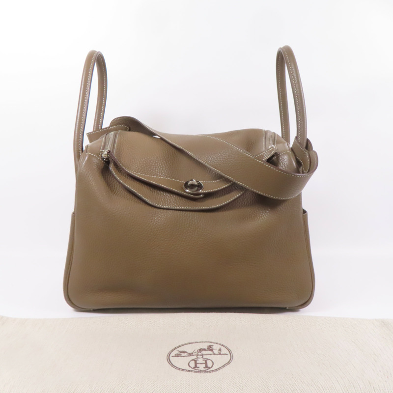 HERMES Clemence皮革Lindy 34銀扣手挽肩背兩用袋Etoupe-13