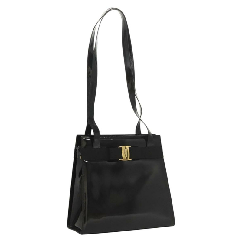 【日本直送】Salvatore Ferragamo Vala 單肩包 漆皮 黑金 正品 gh016-0