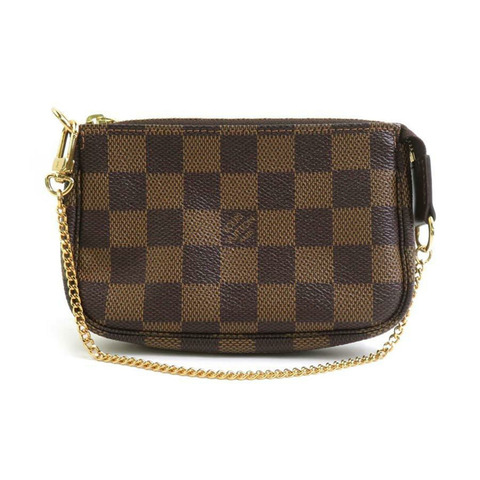 路易威登 LOUIS VUITTON 小袋手提包 Damier 迷你 Pochette 配件帆布棕金女式 N58011 e60401g