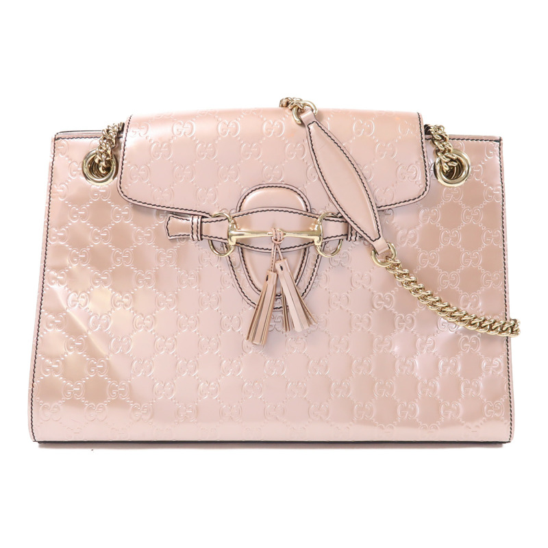 GUCCI 漆皮皮革Chain Shoulder Bag銀扣鏈帶肩背袋-0