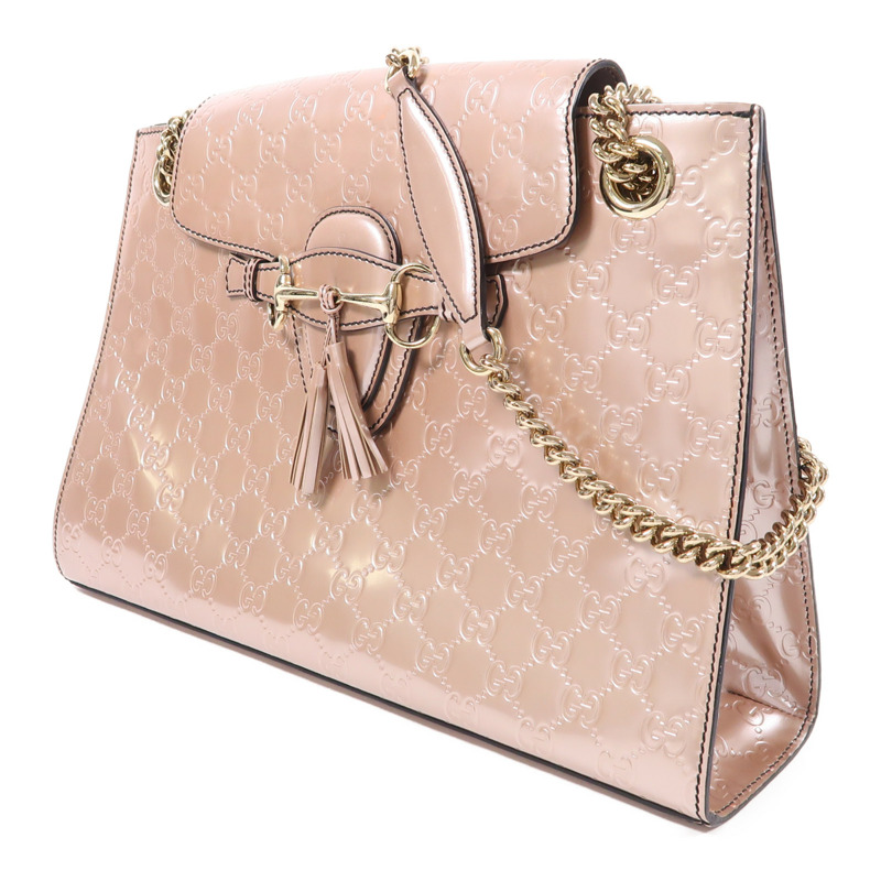 GUCCI 漆皮皮革Chain Shoulder Bag銀扣鏈帶肩背袋-2