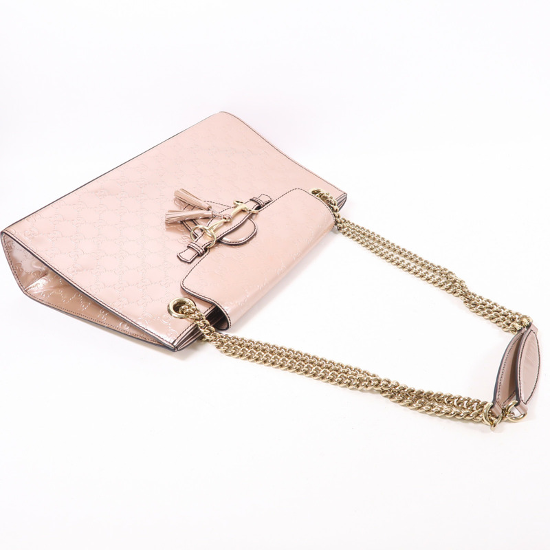 GUCCI 漆皮皮革Chain Shoulder Bag銀扣鏈帶肩背袋-7