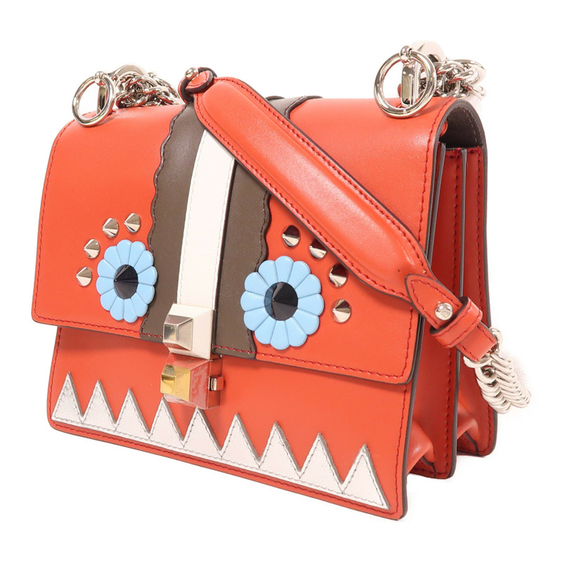 FENDI 牛皮皮革Small Kan I Faces銀扣鏈帶肩背袋-2