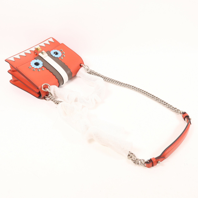 FENDI 牛皮皮革Small Kan I Faces銀扣鏈帶肩背袋-7