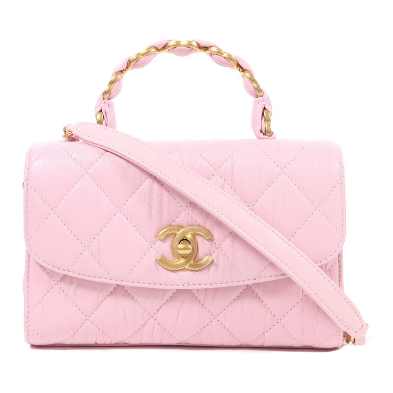 CHANEL 羊皮皮革Mini Flap Bag With Top Handle金扣鏈帶手挽肩背兩用袋-0