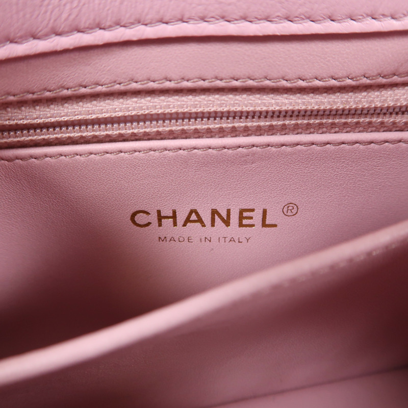 CHANEL 羊皮皮革Mini Flap Bag With Top Handle金扣鏈帶手挽肩背兩用袋-5