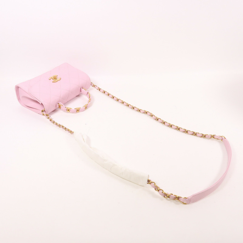 CHANEL 羊皮皮革Mini Flap Bag With Top Handle金扣鏈帶手挽肩背兩用袋-8