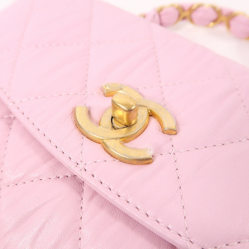 CHANEL 羊皮皮革Mini Flap Bag With Top Handle金扣鏈帶手挽肩背兩用袋-9
