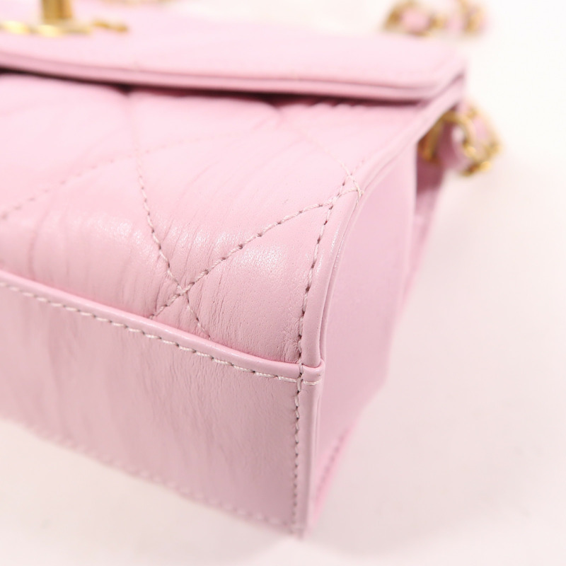 CHANEL 羊皮皮革Mini Flap Bag With Top Handle金扣鏈帶手挽肩背兩用袋-11