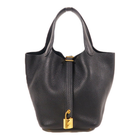 HERMES Clemence皮革Picotin PM金扣手挽袋89 Noir