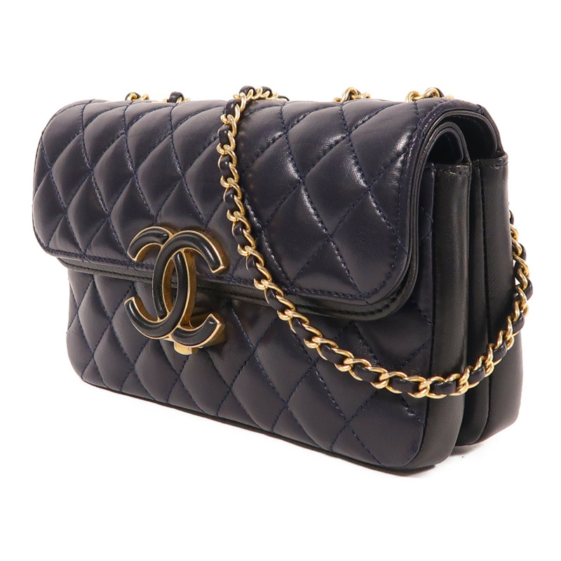 CHANEL 羊皮皮革Chain Shoulder金扣鏈帶肩背袋-2