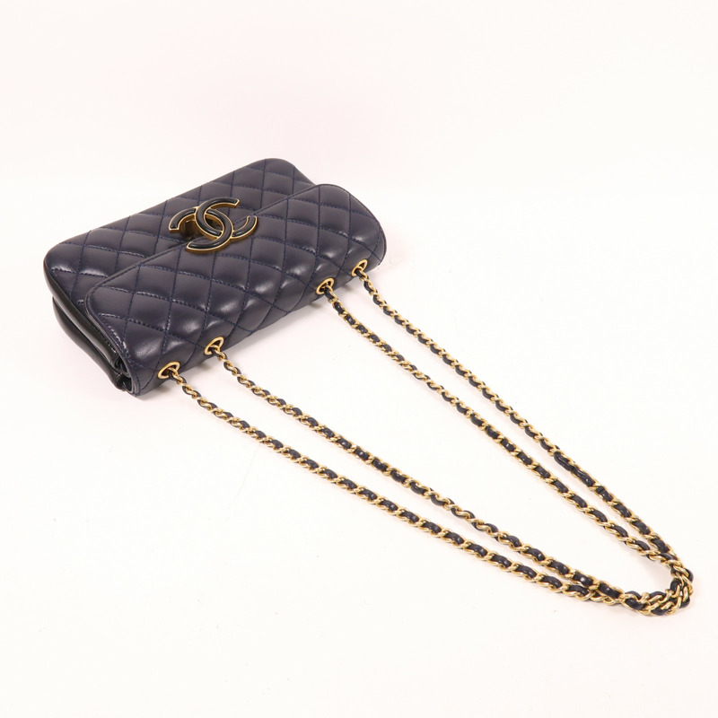 CHANEL 羊皮皮革Chain Shoulder金扣鏈帶肩背袋-9