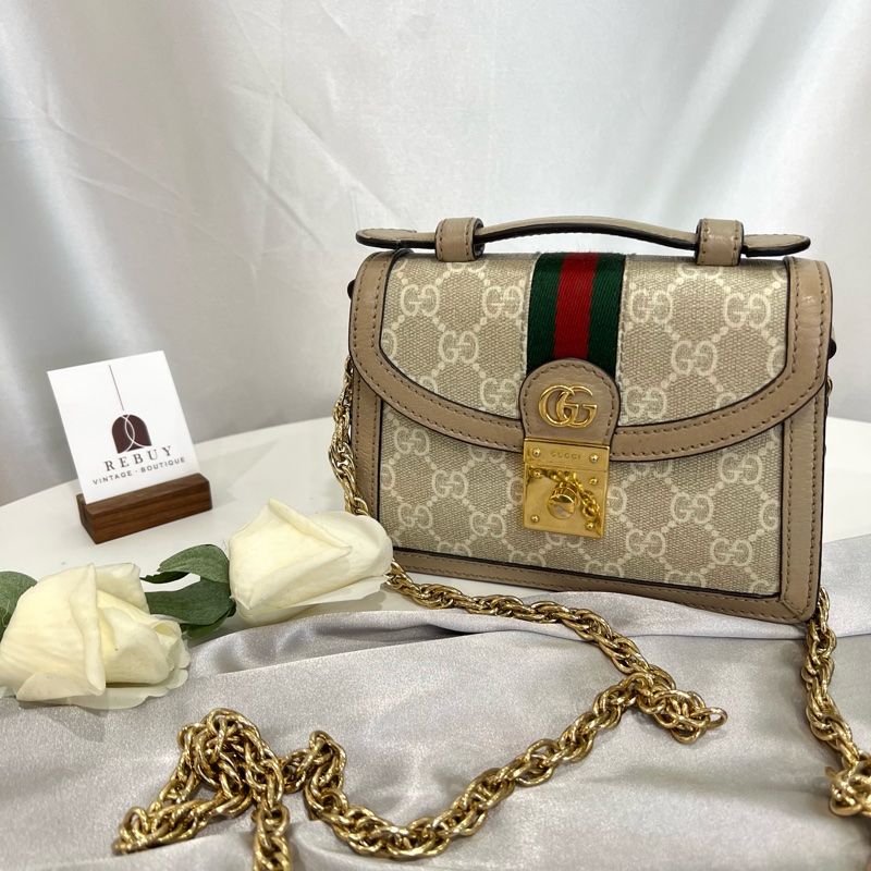 GUCCI燕麥奶老花金扣金鍊包-0