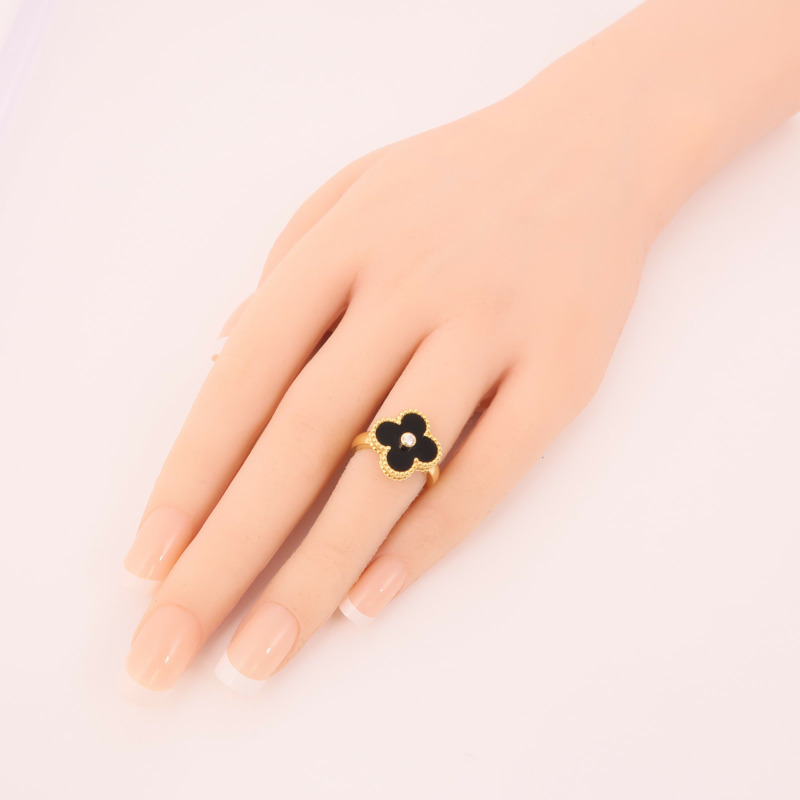 Van Cleef & Arpels 18K黃金Vintage Alhambra Ring鑽石/黑瑪瑙戒指-8