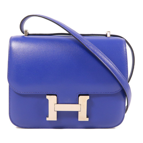 HERMES Swift皮革Constance Mini銀扣肩背袋Blue