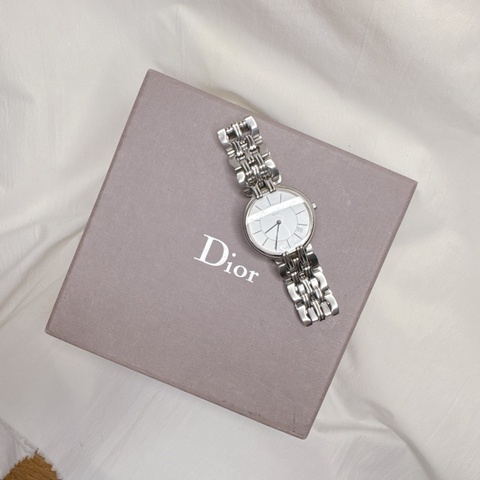 二手正品Dior 銀白面盤日誌鋼帶石英錶 Dior手錶 Dior錶 Dior配件