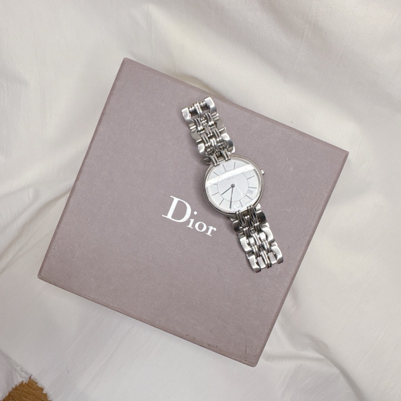 二手正品Dior 銀白面盤日誌鋼帶石英錶 Dior手錶 Dior錶 Dior配件-0