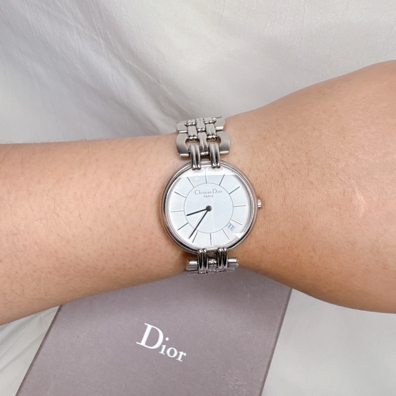 二手正品Dior 銀白面盤日誌鋼帶石英錶 Dior手錶 Dior錶 Dior配件-4