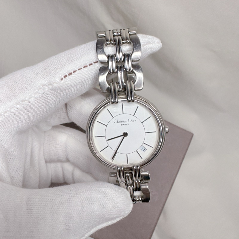 二手正品Dior 銀白面盤日誌鋼帶石英錶 Dior手錶 Dior錶 Dior配件-5