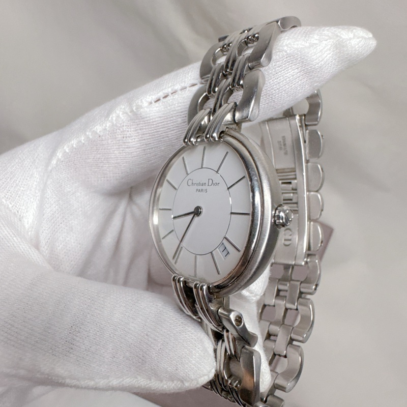 二手正品Dior 銀白面盤日誌鋼帶石英錶 Dior手錶 Dior錶 Dior配件-10