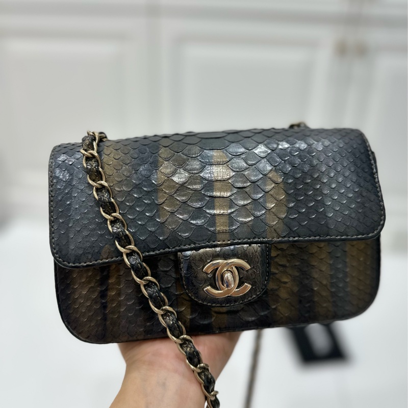 Chanel 香奈兒 cf mini 漸變 蛇皮 斜背包 側背包 鍊條包 肩背包 手提包-16