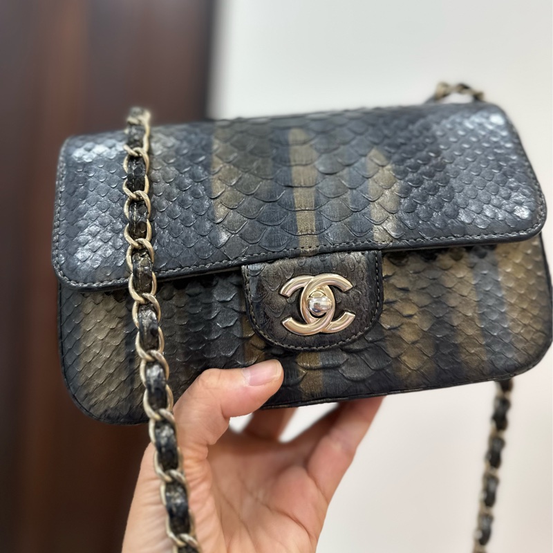 Chanel 香奈兒 cf mini 漸變 蛇皮 斜背包 側背包 鍊條包 肩背包 手提包-28