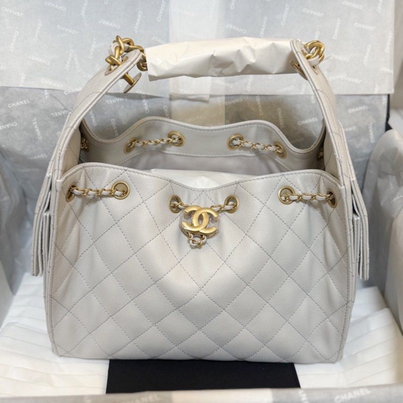 Chanel 25 Hobo 淺灰色 小號 牛皮 荔枝枝肩背包-0