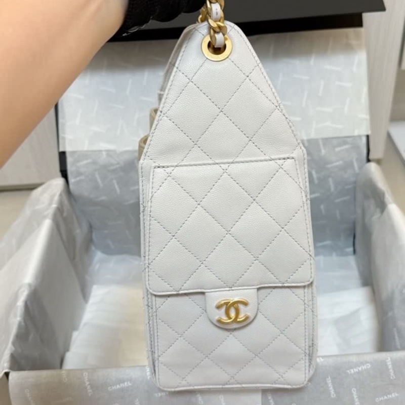 Chanel 25 Hobo 淺灰色 小號 牛皮 荔枝枝肩背包-3